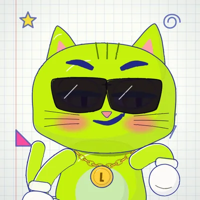 A hand-inked lime cat mascot