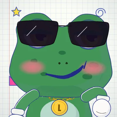 A green frog mascot with sunglasses